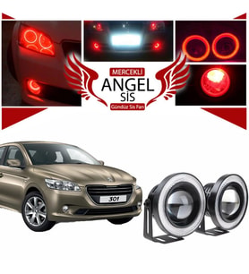 Peugeot 301 Uyumlu, Universal Mercekli Led Angel Sis Farı, 76mm Kırmızı Renk