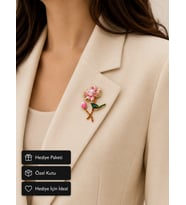 Pembe Lotus ve İnci Detaylı Kuş Figürlü Kadın Broşu Şık Hediye Aksesuarı