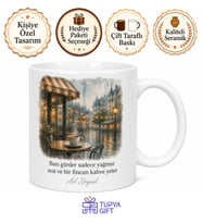 Rainy Day Kafe Temalı Baskılı Kupa Bardak Yağmurlu Gün Hediye