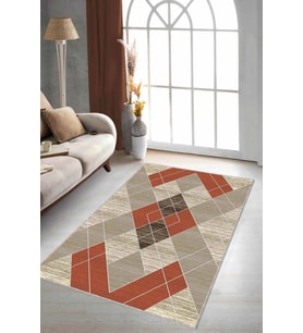 Tarçın Geometrik Kaymaz Taban Makinede Yıkanabilir Halı DD09 - 100 x 160 cm