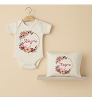 Pia Baby Premium %100 Pamuk İsme Özel Organik Baskılı Çıtçıtlı Bebek Body Ve Yastık Kılıfı 5072-19 (Ekru)