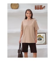 Kadın Mia İnterlok Kumaş Bisiklet Yaka Oversize T-Shirt