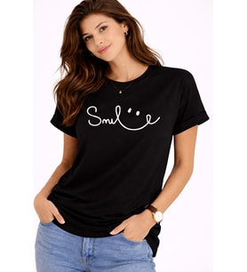Unisex Tişört Smile Baskılı Basic Oversize Günlük Rahat %100