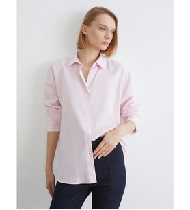 LCW Vision Pembe Çizgili Oversize Kadın Gömlek