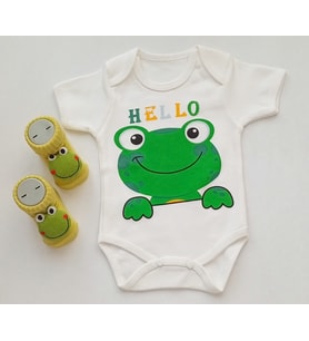 Hoşgeldin Bebek, Unısex, Yenidoğan Bebek, Kurbağa Baskılı Badi Hediye Seti