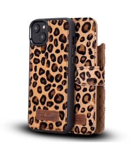 Bouletta Apple iPhone 14 Plus Uyumlu Deri Cüzdanlı Kılıf MWWN LEO1 Leopar