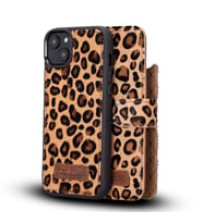 Bouletta Apple iPhone 14 Plus Uyumlu Deri Cüzdanlı Kılıf MWWN LEO1 Leopar
