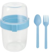 Açık Mavi Saklama Kabı – 2 Katlı Taşınabilir Yemek Kabı, Kaşık ve Çatal Dahil 18x10 cm