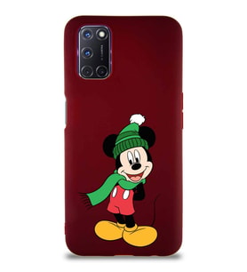 Oppo A92 Soft Premier Kapak Mickey Mouse-G Tasarımlı Silikon Kılıf - Mürdüm (Şeffaf)