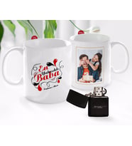 BK Gift Kişiye Özel Babalar Günü Hediyesi Fotoğraflı Kupa Bardak ve Benzinli Çakmak Seti-51 (Model 1)