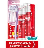 Colgate Optic White Radiant Pump 100 ml 2li Diş Macunu, Gentle Clean 2+1 Diş Fırçası + Fırça Kabı