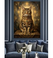 Işıltılı Arka Planda Asil Kedi Dekoratif Kanvas - Mdf Ahşap Tablo