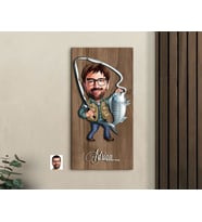BK Gift Kişiye Özel Balıkçı Karikatürlü Kabartma Figürlü Ahşap Tablo-1, Arkadaşa Hediye, Sevgiliye Hediye, Duvar Dekoru
