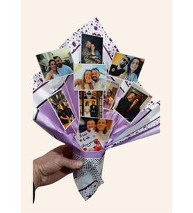 Kişiye Özel Resimli Fotokart Çiçek Buketi 9 Adet Resimli 9*6 cm PVC Kaplı Buket