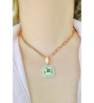 Yeşil Baget Taşlı Gold Klipsli Kolye Ucu & Ajda Bilezik Charm  925 Ayar Gümüş