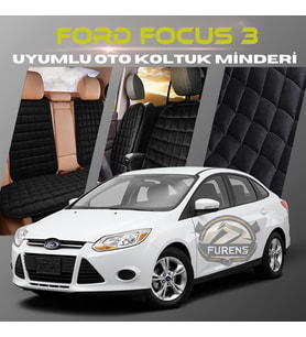 Ford Focus 3 Siyah Renk Tay Tüyü Cepli & Terletmez Sırtlı Oto Koltuk Minder Seti - Koltuk Koruma Kılıfı (ÖN & ARKA TAM SET)