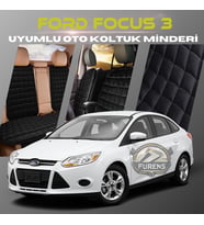 Ford Focus 3 Siyah Renk Tay Tüyü Cepli & Terletmez Sırtlı Oto Koltuk Minder Seti - Koltuk Koruma Kılıfı (ÖN & ARKA TAM SET)