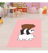 Panda Ayı Animal Desenli Dijital Baskılı Kaymaz Taban Çocuk Odası Halısı (Pembe)