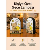Kişiye Özel İsimli Yıldızlı Ayıcık Gece Lambası Sıcak Işıklı Çocuk ve Bebek Odası Dekoru