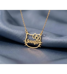 Kişiye Özel 925 Ayar Gümüş Hello Kitty İsim Kolye (Gold)