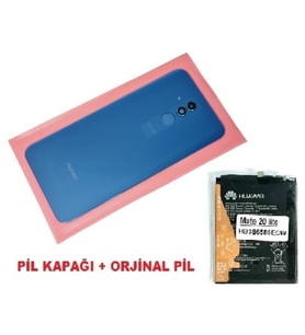 Huawei Uyumlu MATE 20 Lite Arka Pil Batarya Kapağı + PİL (LENSLİ CAM) MAVİ