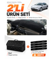 RENAULT LAGUNA 3 (2007-2015) Uyumlu Torpido Örtüsü + Deri Bagaj Çantası + Sticker Seti - Siyah
