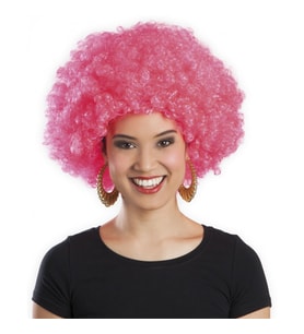 Pembe Renk Kıvırcık Afro Bonus Parti Peruğu