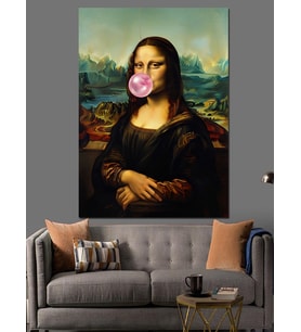 Sakız Şişiren Mona Lisa Dekoratif Kanvas - Mdf Ahşap Tablo