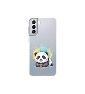 Samsung Galaxy S21 Plus ile Uyumlu Splash Panda Tasarımlı Şeffaf Silikon Kılıf