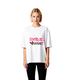 Kadın Oversize Futbol Kız Kardeşi Retro Baskılı Tişört %100 Pamuk Rahat Kesim Günlük Modern Şık