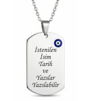 Kişiye Özel Yazı Yazılabilir Nazar Boncuk Detaylı Paslanmaz Çelik Kolye eck65