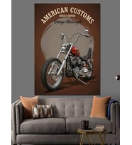 Retro Motorsiklet Posteri Dekoratif Kanvas - Mdf Ahşap Tablo