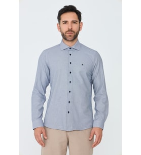 Lacivert Mikro Desenli Dynamic Fit Erkek Uzun Kollu Gömlek