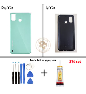 Tecno Vida Seti + Yapıştırıcı Spark 6 Go Yeşil Yapıştırıcı B-7000 Yapıştırıcı Vida Seti Arka Kapak Arka Cam Batarya Kapağı Lazer Kesim Kapak Pil Kapağı Back Cover