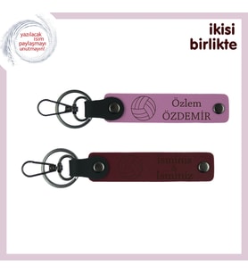 Kupa Kazanan Takıma Özel Hatıra, Voleybol Temalı Deri Anahtarlık Takımı, x2, Pembe-Bordo (Çok Renkli)