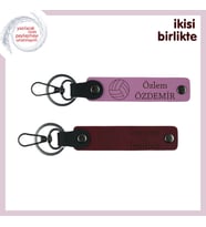 Kupa Kazanan Takıma Özel Hatıra, Voleybol Temalı Deri Anahtarlık Takımı, x2, Pembe-Bordo (Çok Renkli)