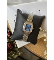 KADIN TAŞLI GÜMÜŞ LACİVERT ÇELİK KORDON VİNTAGE HEDİYELİK KOL SAATİ