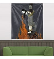 Ateşteki Kız Leke Tutmaz Kadife Dokulu Kumaş Duvar Örtüsü Duvar Halısı Tapestry (Gri)