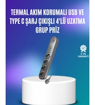 4’lü Çoklu Priz 2 USB Type-C Girişli Akım Korumalı Siyah