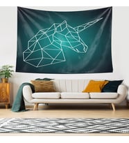 Vektör Unicorn Desenli Leke Tutmaz Kadife Dokulu Kumaş Duvar Örtüsü Duvar Halısı Tapestry (Mavi)