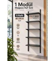 1 Modül 5 Raflı Konik Dikme Mağaza Raf Sistemi 60x30 cm Siyah Suntalam Duvar Rafı