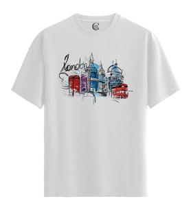 London - %100 Pamuklu Erkek Beyaz Tişört - Premium Quality (Siyah - Beyaz)