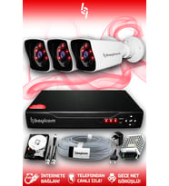 BAYICAM 3 Kameralı Kare 3 Dış Kamera Set 2 TB HDD Full HD Gece Görüşlü Güvenlik Kamerası Sistemi