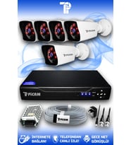 PICAM 5 Kameralı Kare 5 Dış Kamera Set HDD'siz Full HD Gece Görüşlü Güvenlik Kamerası Sistemi