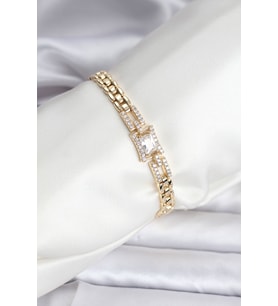 14K Gold Renk Kaplama Zirkon Kare Taşlı CM Kadın Bileklik 5886 - LOHO5694-7169