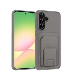 Coverzone Samsung Galaxy S25 FE ile Uyumlu K?l?f Z-Bikart Kart B�lmeli Standl? Kilif, Deri Dokulu Y�zey, Darbe Emici Kenar Koruma, Arka Kapak Tasar?m? Galaxy S25 FE kilif Gri