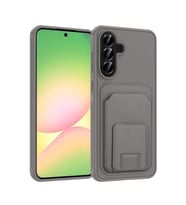 Coverzone Samsung Galaxy S25 FE ile Uyumlu K?l?f Z-Bikart Kart B�lmeli Standl? Kilif, Deri Dokulu Y�zey, Darbe Emici Kenar Koruma, Arka Kapak Tasar?m? Galaxy S25 FE kilif Gri