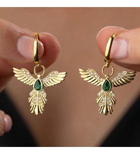 Gümüş Anka Kuşu Figürlü Gold Kadın Küpe