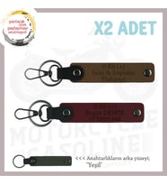 Motosiklet Tutkunlarına, İsim Plaka ve 0 Rh (+) Kan Grubu Yazılı Deri x2 Anahtarlık, Kahve-Bordo-Ysl (Çok Renkli)
