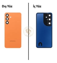 Samsung Galaxy S24 Turuncu Renk Lensli Arka Kapak Arka Cam Batarya Kapağı Pil Kapağı Lazer Kesim Back Cover Galaxy S24 Uyumlu